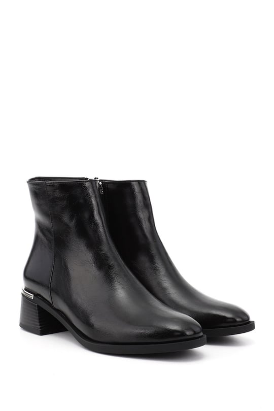 Women's Black Zip-Up Chunky Heel Boots