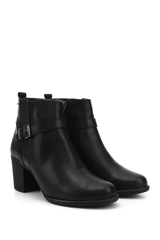 Women's Black Zippered Chunky Heel Boots