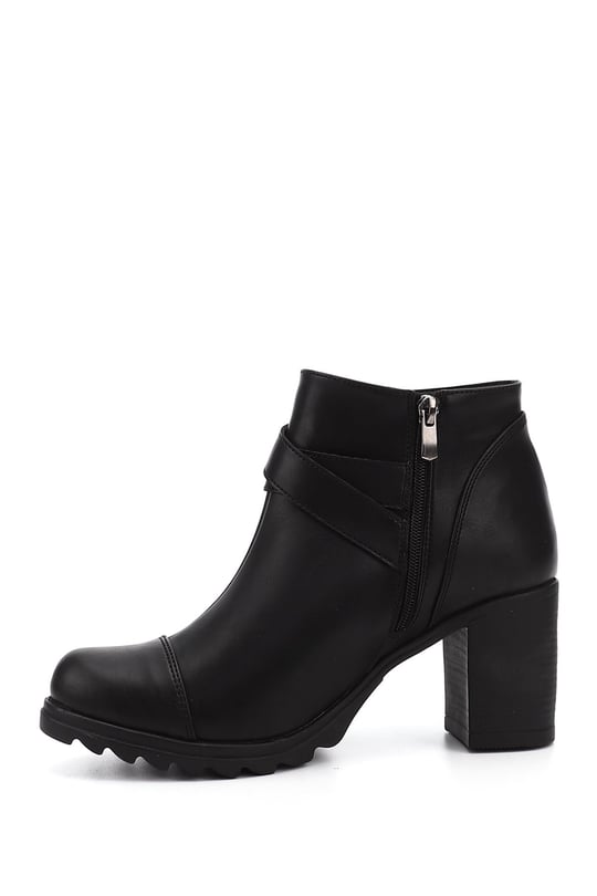 Women's Black Zippered Chunky Heel Boots