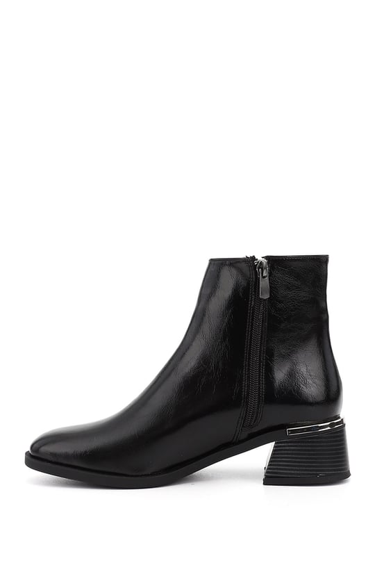 Women's Black Zip-Up Chunky Heel Boots