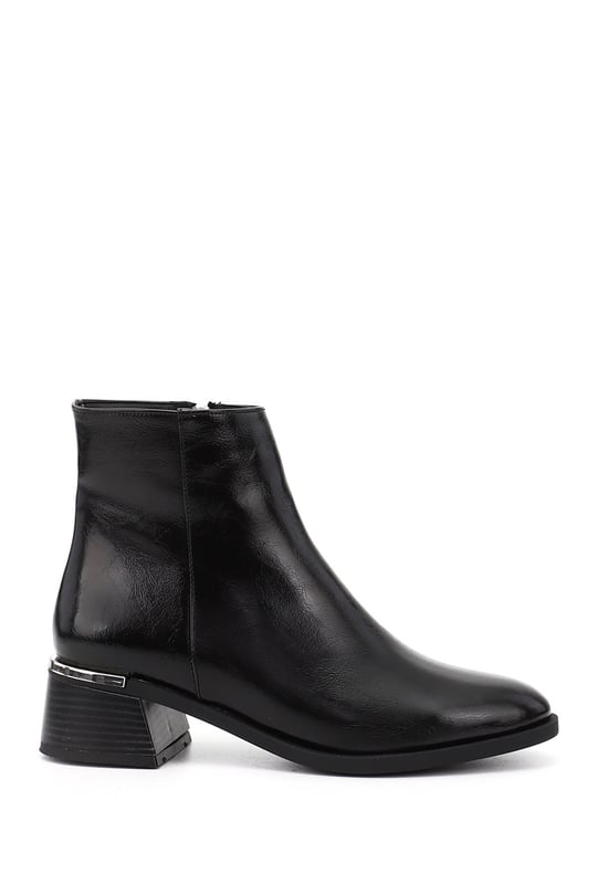 Women's Black Zip-Up Chunky Heel Boots