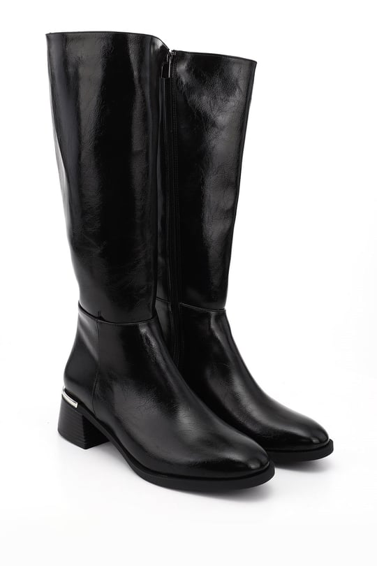 Women's Black Zip-Up Chunky Heel Boots