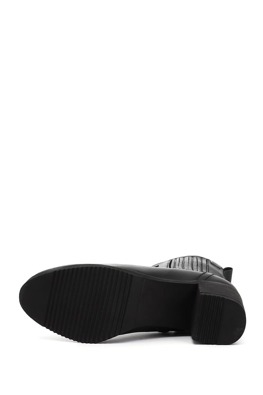 Women's Black Zippered Thick Heel Genuine Leather Boots