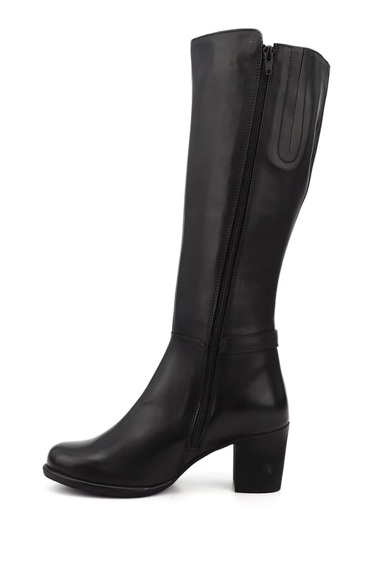 Women's Black Zippered Thick Heel Genuine Leather Boots