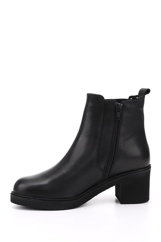 Women's Black Zippered Chunky Heel Genuine Leather Chelsea Boots