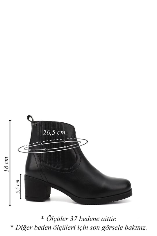 Women's Black Zippered Thick Heel Genuine Leather Boots
