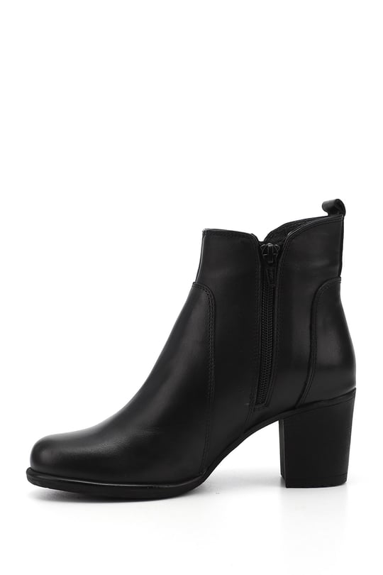 Women's Black Zippered Thick Heel Genuine Leather Boots