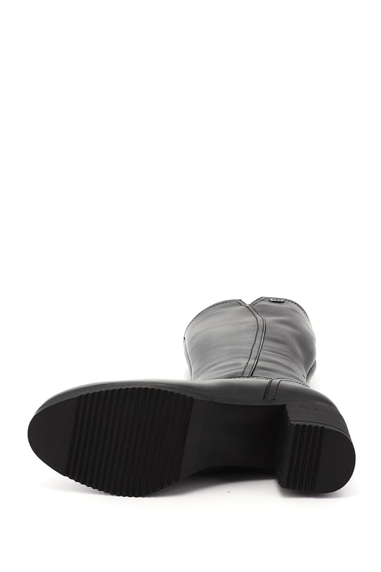 Women's Black Zippered Thick Heel Genuine Leather Boots
