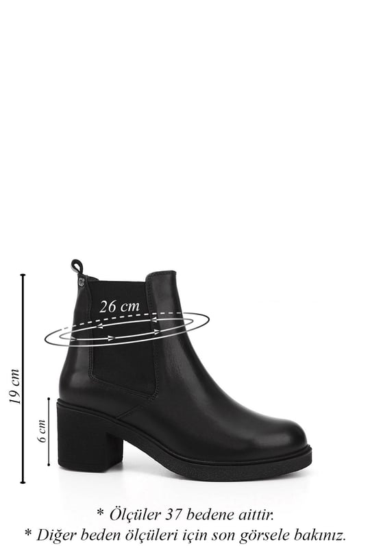 Women's Black Zippered Chunky Heel Genuine Leather Chelsea Boots