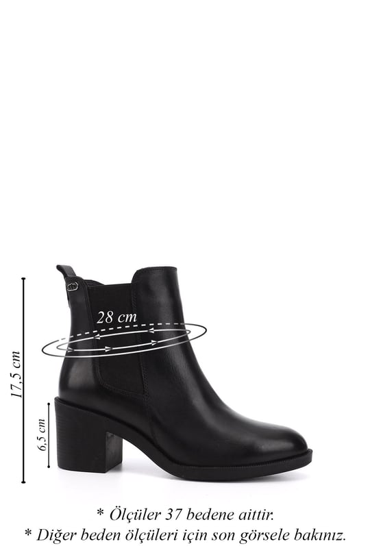 Women's Black Zippered Thick Heeled Genuine Leather Boots
