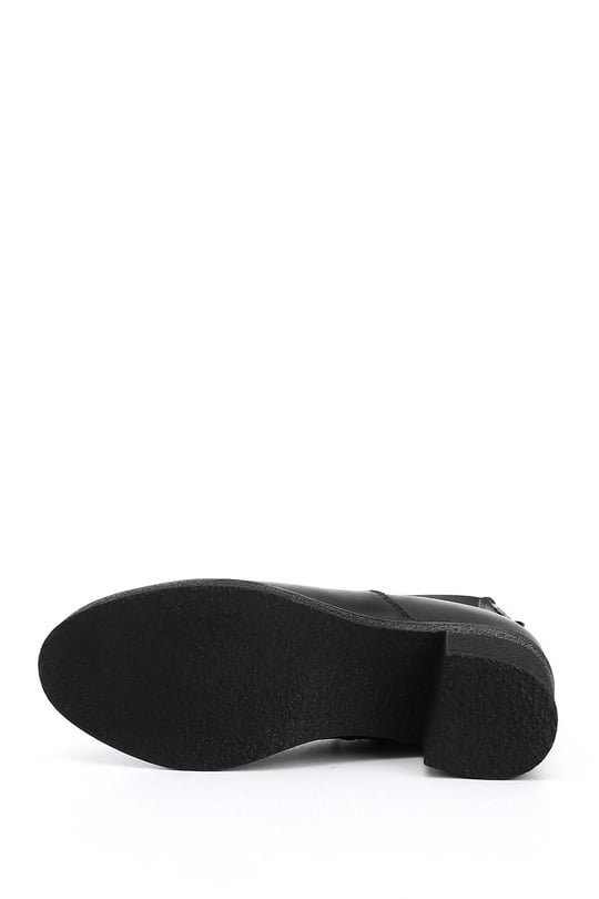 Women's Black Zippered Chunky Heel Genuine Leather Chelsea Boots