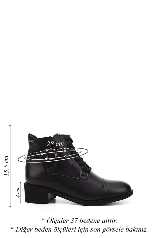 Women's Black Zippered Thick Heel Genuine Leather Combat Boots
