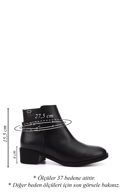 Women's Black Zippered Thick Heel Genuine Leather Boots