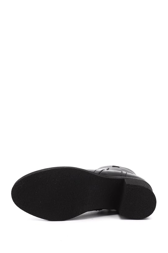 Women's Black Zippered Thick Heel Genuine Leather Boots