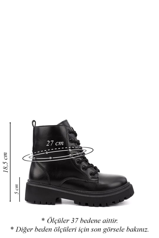 Women's Black Zippered Thick Heeled Combat Boots