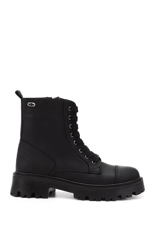 Women's Black Zip-Up Chunky Heel Combat Boots