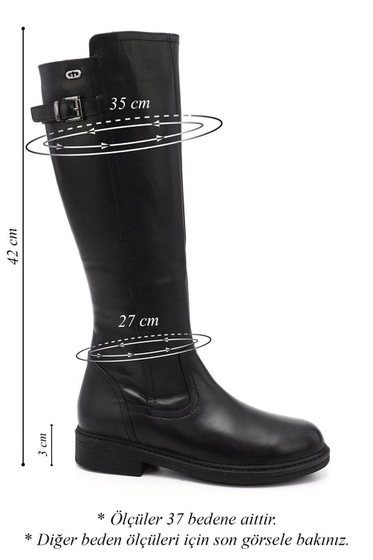 Women's Black Zippered Rubber Sole Genuine Leather Boots