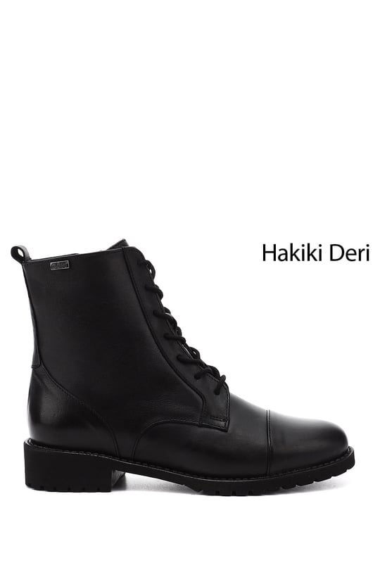 Kadın Siyah Fermuarlı Kauçuk Taban Hakiki Deri Postal Bot