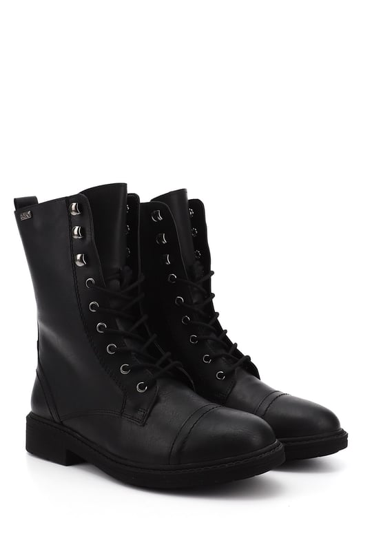 Women's Black Zippered Rubber Sole Combat Boots