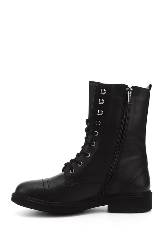Women's Black Zippered Rubber Sole Combat Boots