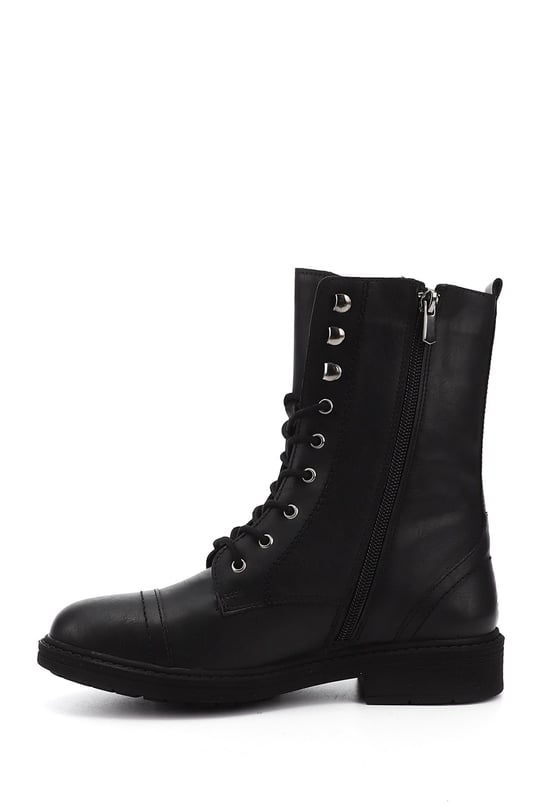 Women's Black Zippered Rubber Sole Combat Boots