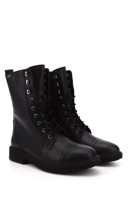 Women's Black Zippered Rubber Sole Combat Boots