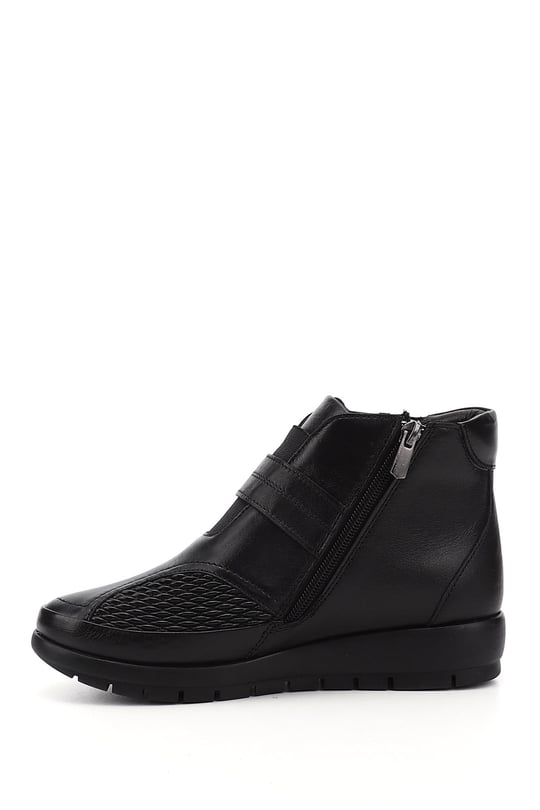 Women's Black Zippered Genuine Leather Boots with Bone Protrusion