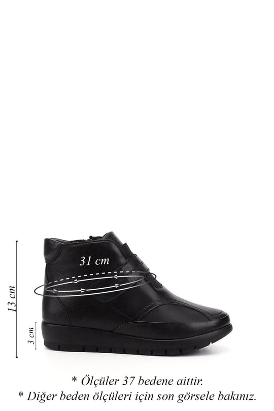 Women's Black Zippered Genuine Leather Boots with Bone Protrusion