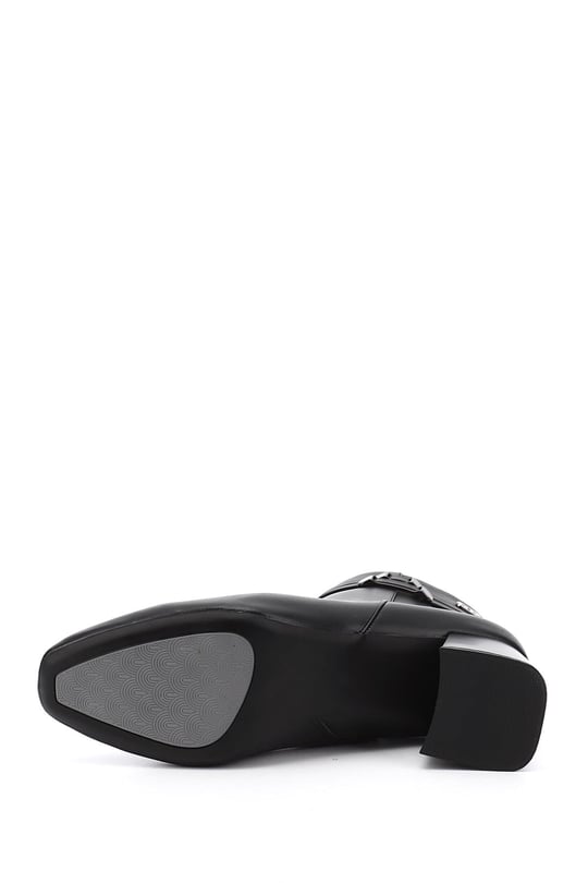 Women's Black Zippered Blunt Toe Thick Heel Boots