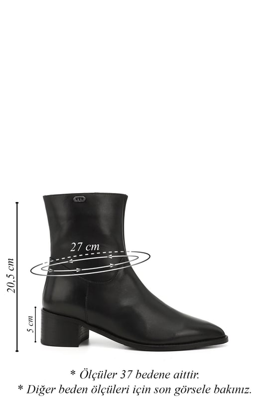 Women's Black Zip-Up Pointed Toe Genuine Leather Boots
