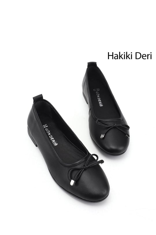 Kadın Siyah Fiyonklu Hakiki Deri Babet
