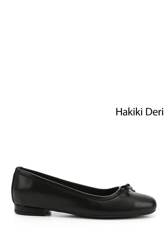 Kadın Siyah Fiyonklu Hakiki Deri Babet