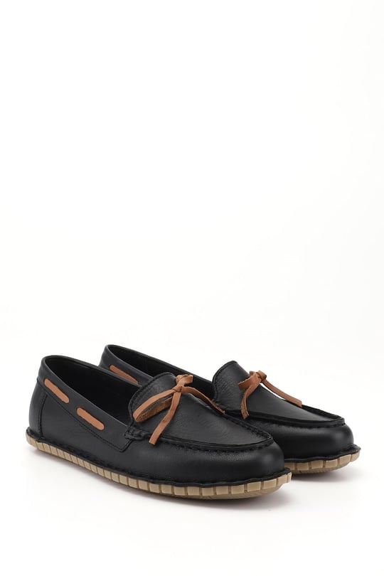 Kadın Siyah Fiyonklu Hakiki Deri Comfort Loafer