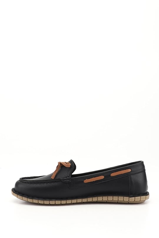 Kadın Siyah Fiyonklu Hakiki Deri Comfort Loafer