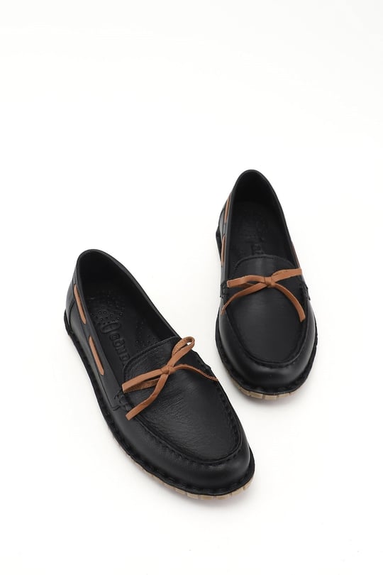 Kadın Siyah Fiyonklu Hakiki Deri Comfort Loafer
