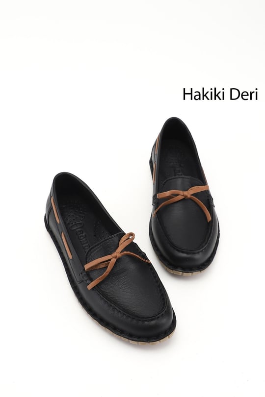 Kadın Siyah Fiyonklu Hakiki Deri Comfort Loafer