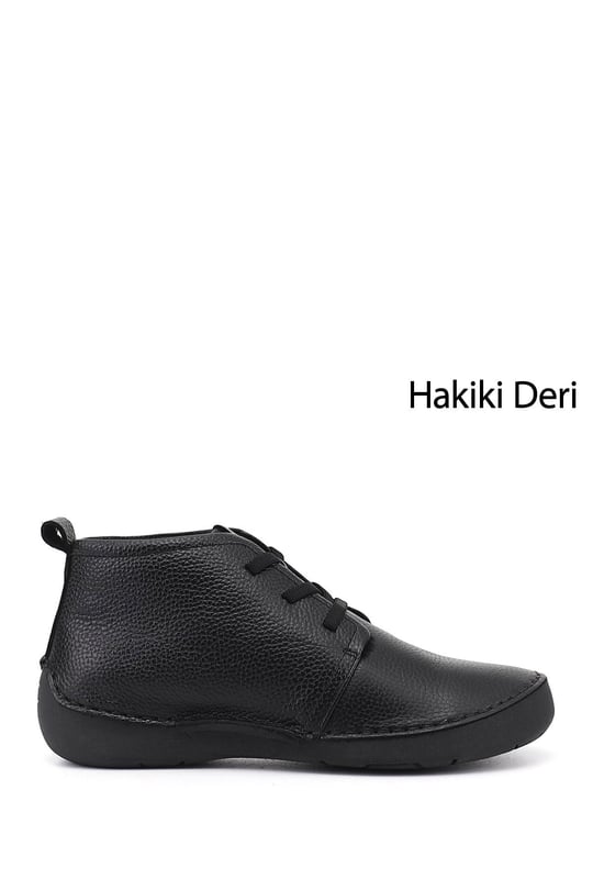 Kadın Siyah Floter Bağcıklı Hakiki Deri Comfort Bot