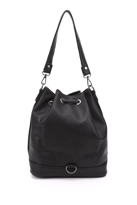 Women's Black Floater Drawstring Shoulder and Backpack Bag