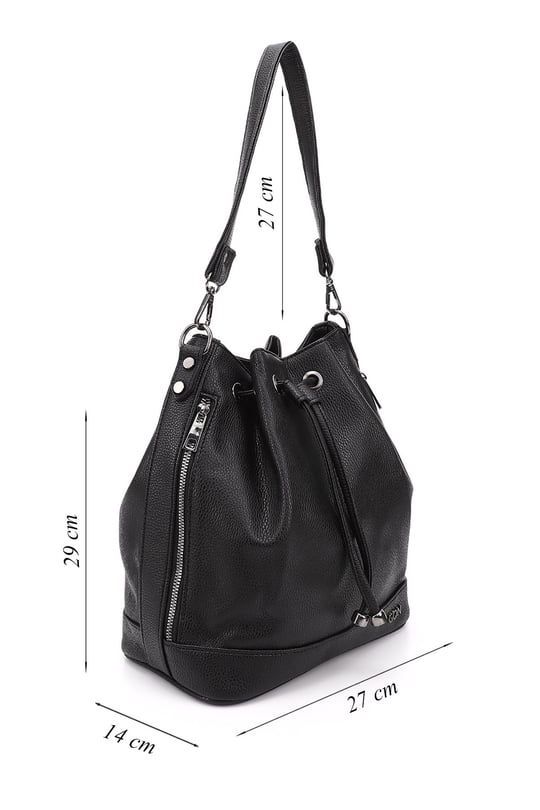 Women's Black Floater Drawstring Shoulder and Backpack Bag