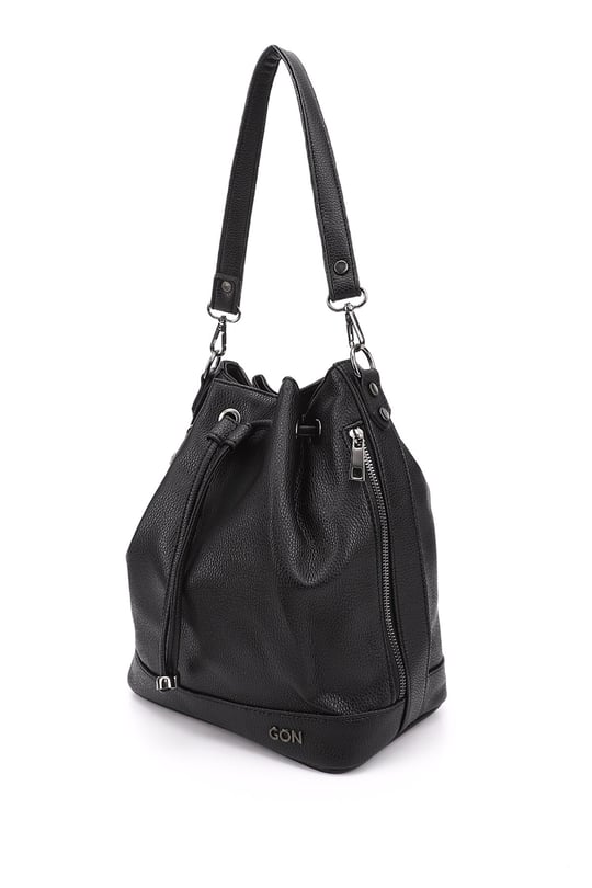 Women's Black Floater Drawstring Shoulder and Backpack Bag