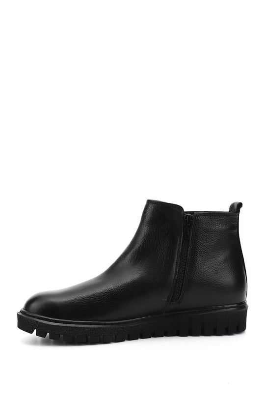 Women's Black Floater Double Zipper Thermo Sole Genuine Leather Boots