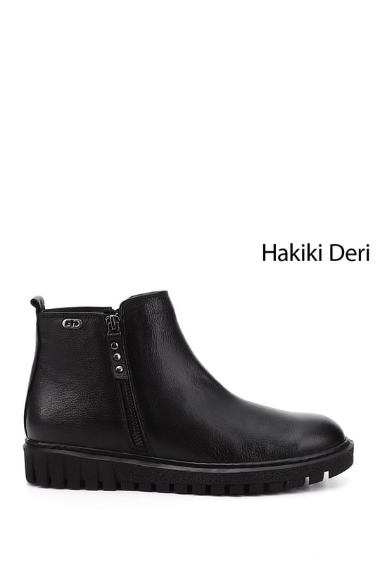 Women's Black Floater Double Zipper Thermo Sole Genuine Leather Boots