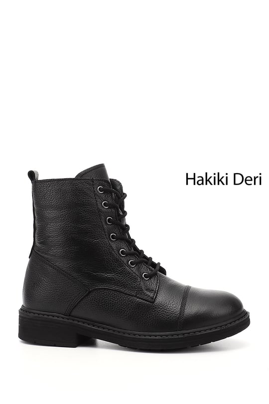 Kadın Siyah Floter Fermuarlı Hakiki Deri Postal Bot