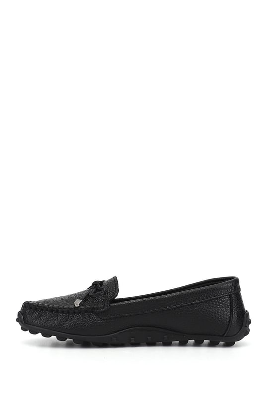 Kadın Siyah Floter Fiyonklu Hakiki Deri Comfort Loafer
