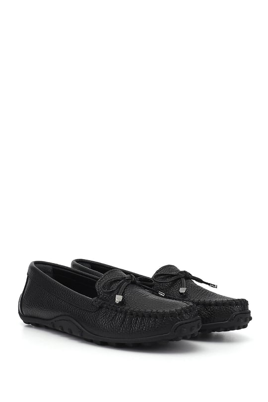 Kadın Siyah Floter Fiyonklu Hakiki Deri Comfort Loafer