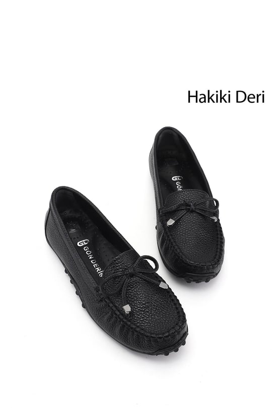 Kadın Siyah Floter Fiyonklu Hakiki Deri Comfort Loafer