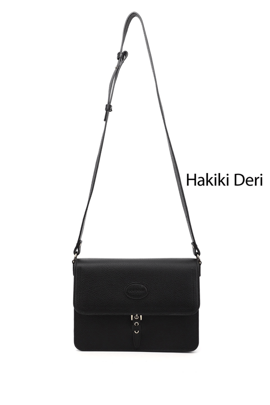 Kadın Siyah Floter Hakiki Deri Omuz Çantası