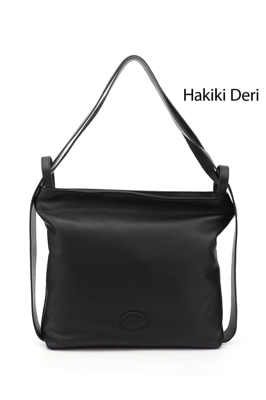 Kadın Siyah Floter Hakiki Deri Omuz Ve Sırt Çantası