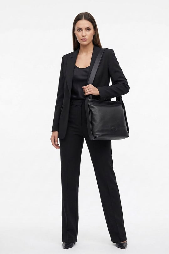 Women's Black Floater Genuine Leather Shoulder and Backpack Bag
