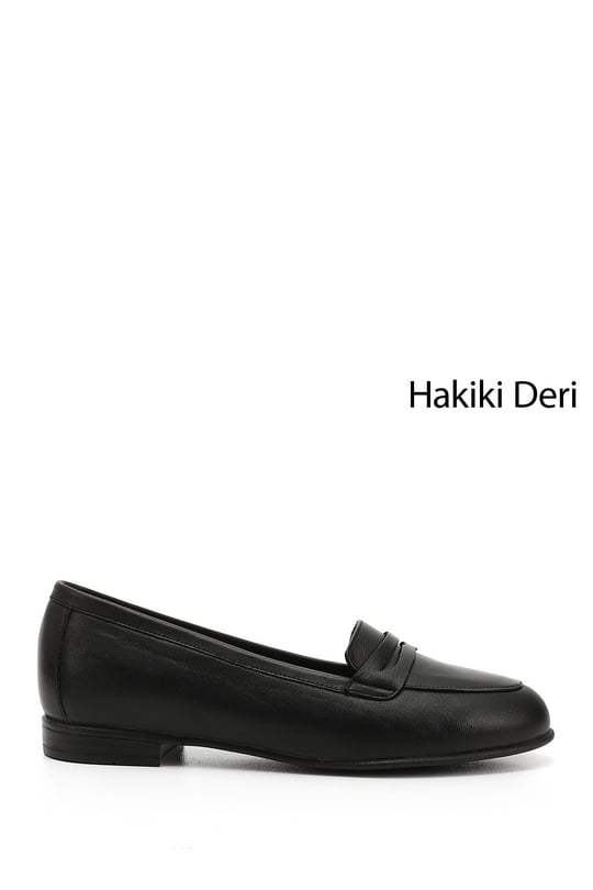 Kadın Siyah Hakiki Deri Babet